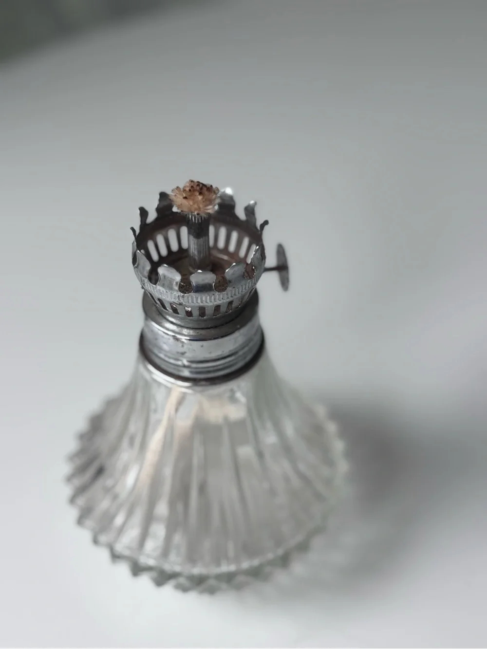 Vintage Crystal Austria Oil Lamp with Silver-Tone Top